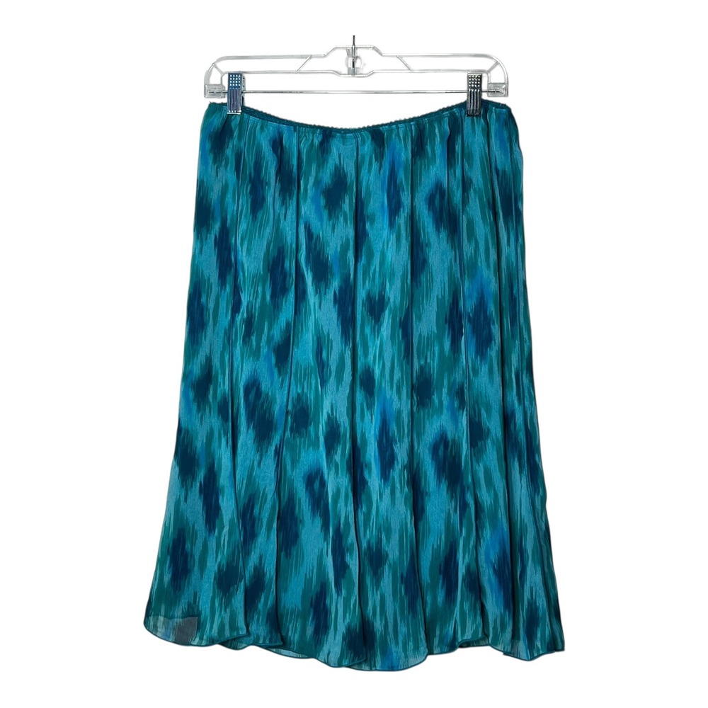 Dressbarn Woman Teal Blue Ikat Print Chiffon Midi Skirt Plus Size 14/16 Elastic